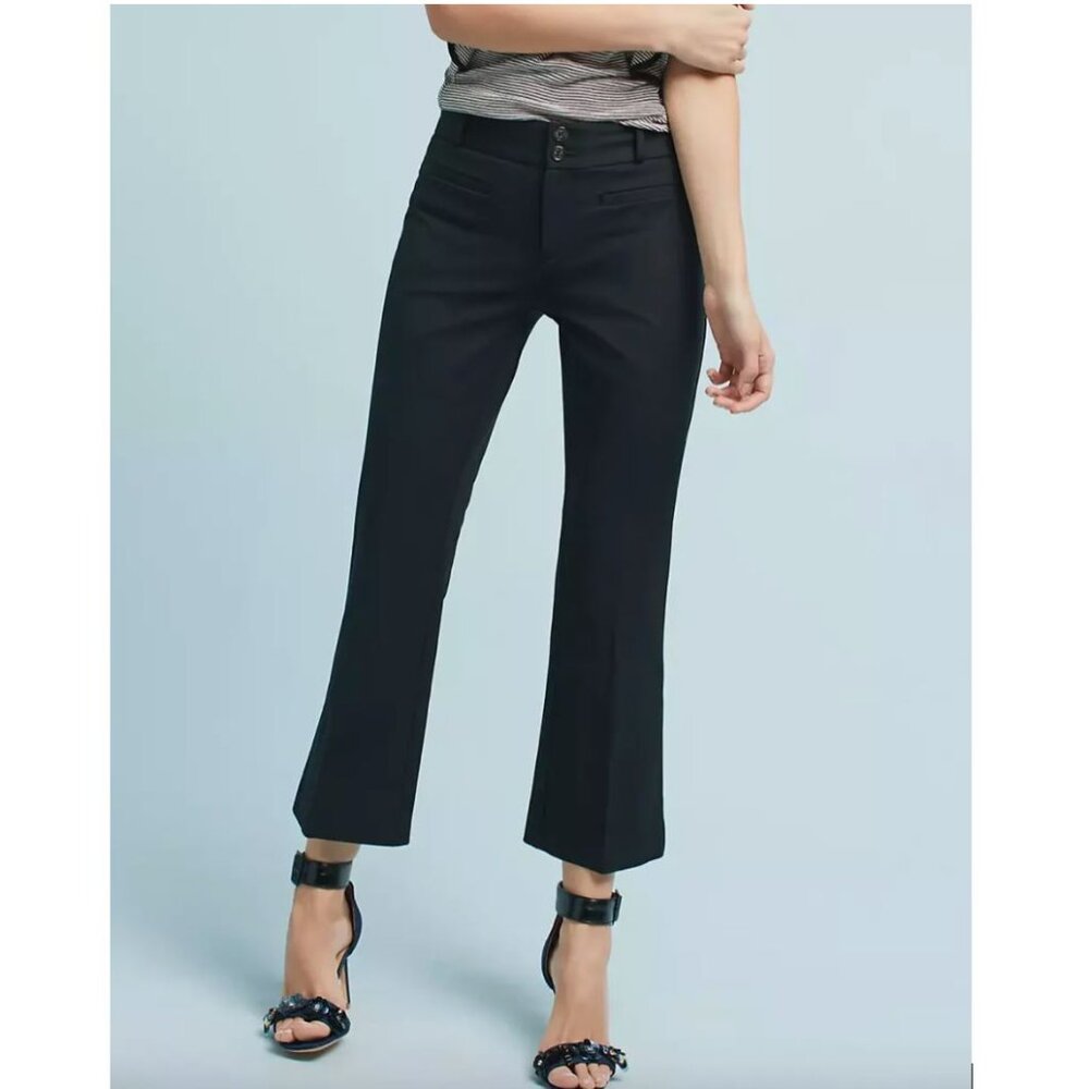 Anthropologie | The Essential Crop Flare Cotton Black Stretch Trouser | Size 2